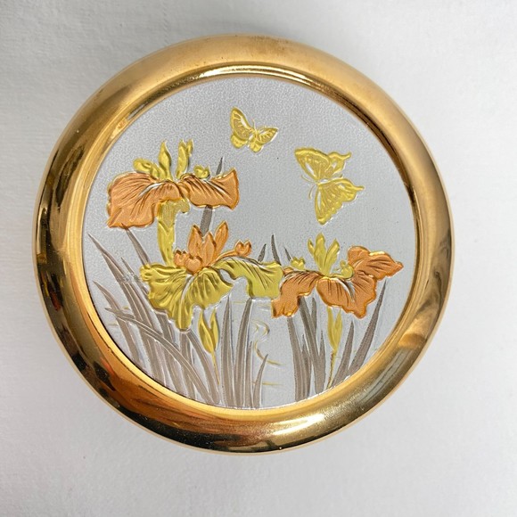 The Art Of Chokin Trinket Box Japanese Gold Trim Ceramic Bowl Engraved Lid - Picture 3 of 9